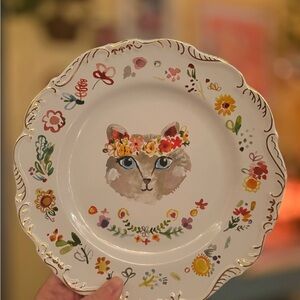 180 Degrees Floral Cat Design Decorative Dinner Plate